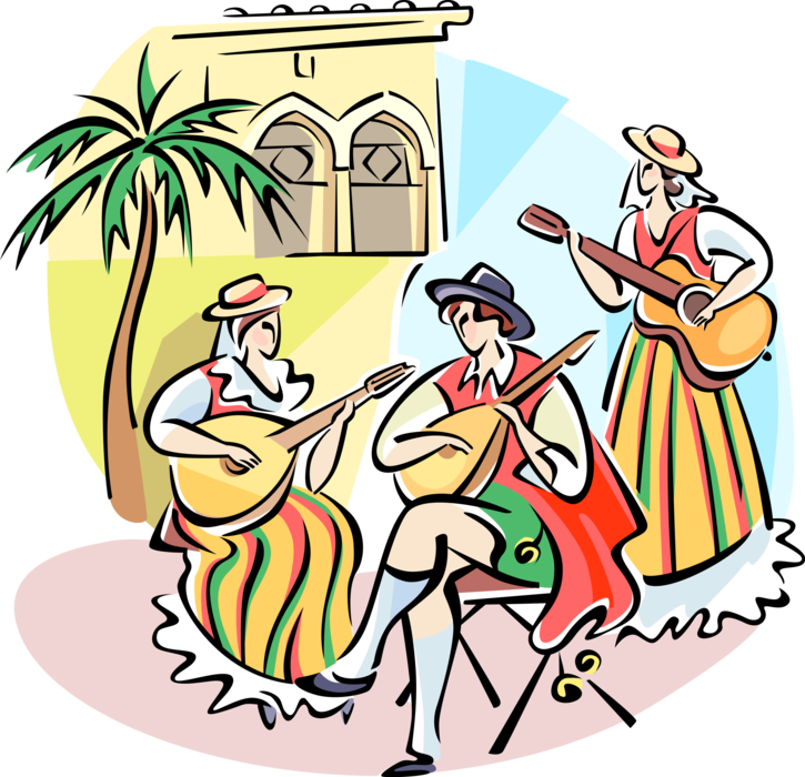 Vector Illustration Of Spanish Musicians Play Bandurria, - Vector Illustration Of Spanish Musicians Play Bandurria, (725x700)