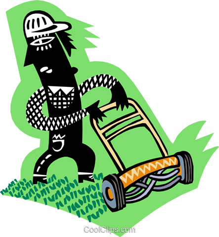 Yard Worker Royalty Free Vector Clip Art Illustration - Cutting Grass Cartoon (443x480)