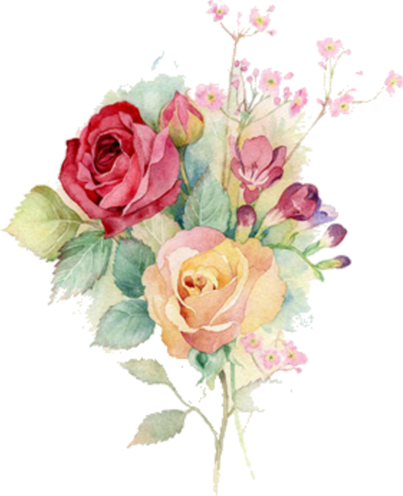 Watercolour Flowers Watercolor Painting Rose Art - Bunch Of Flowers Watercolour (1476x2061)