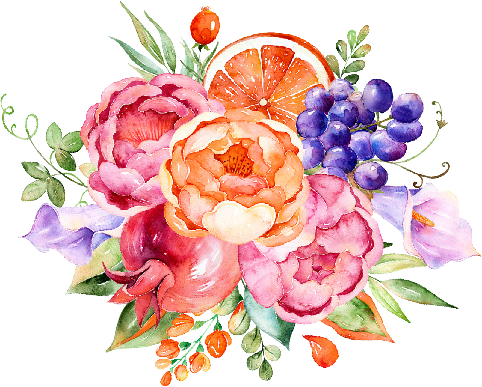 Flower Fruit Watercolor Painting - Flower Fruit Watercolor Painting (1609x1291)