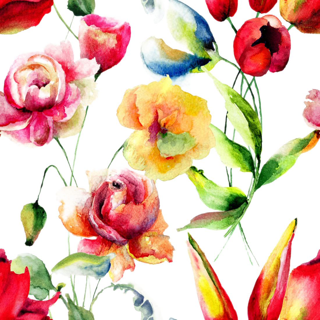 Flower Watercolor Painting Floral Design Petal Pattern - Perfect International Wild Flowers 3" Giclee Print (1100x1100)