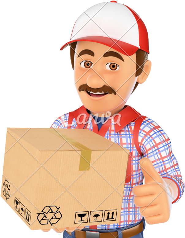3d Delivery Man With A Box - Cartoon (733x800)