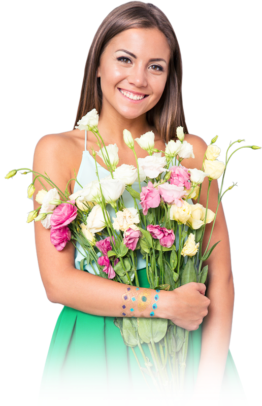 Street Girl With Flowers Affordable Orthodontics - Girl With Flower Png (557x853)