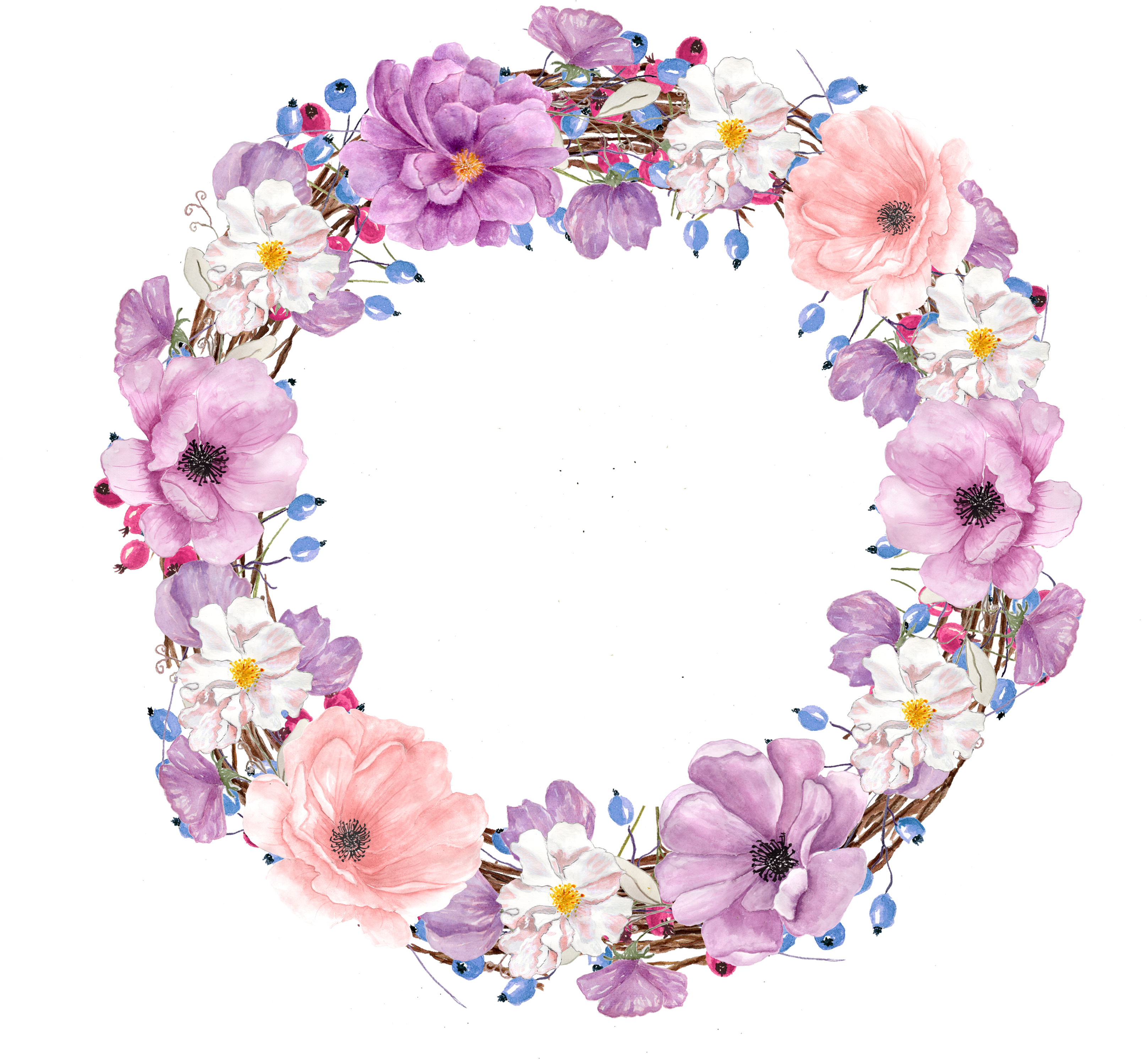 Floral Design Watercolor Painting Flower Clip Art - Purple Watercolor Wreath Png (3600x3000)