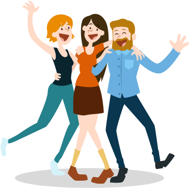 Refer To Friend - Happy People Cartoon Png (448x394)