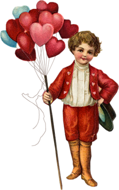 Victorian Valentine With Boy Holding Bouquet Of Pink, - Vintage Valentine Post Cards (410x653)