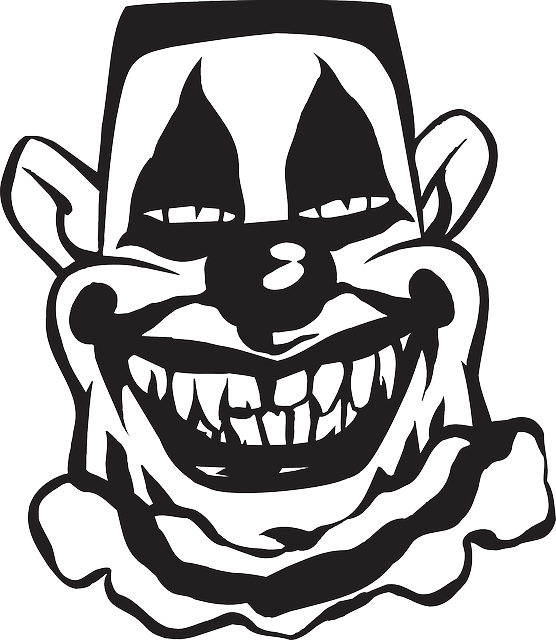 Scary Clown, Circus, Smile, Entertainment, Creepy, - Scary Clown Clipart Black And White (556x640)