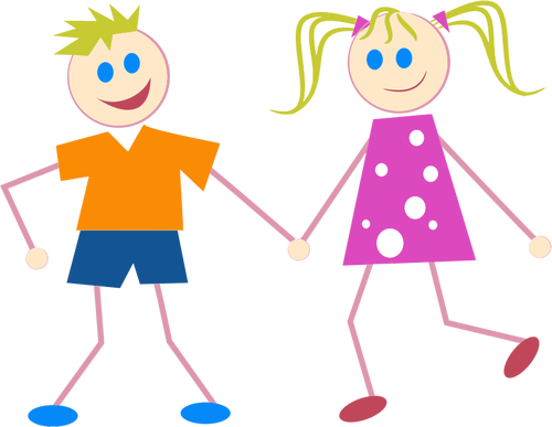 Boy Children Colorful Comic Characters Fem - Stick Figure With Clothes (500x387)