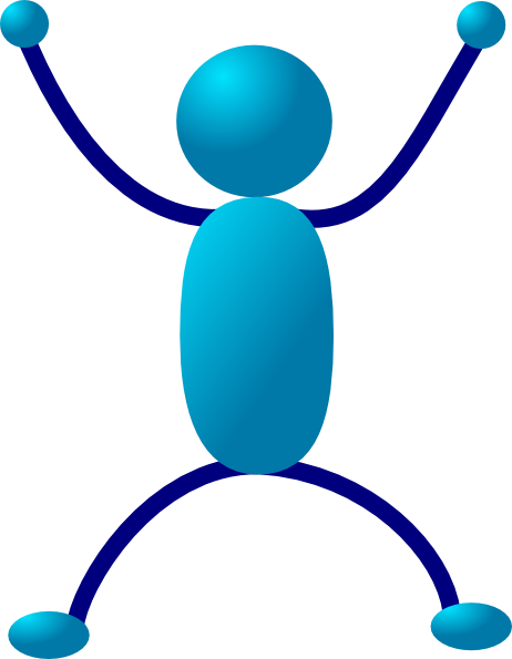 Hands Lifted Up Clipart - Blue Stick Man (462x595)