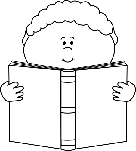 Black And White Little Boy Reading A Book Clip Art - Read Clipart Black And White (452x500)