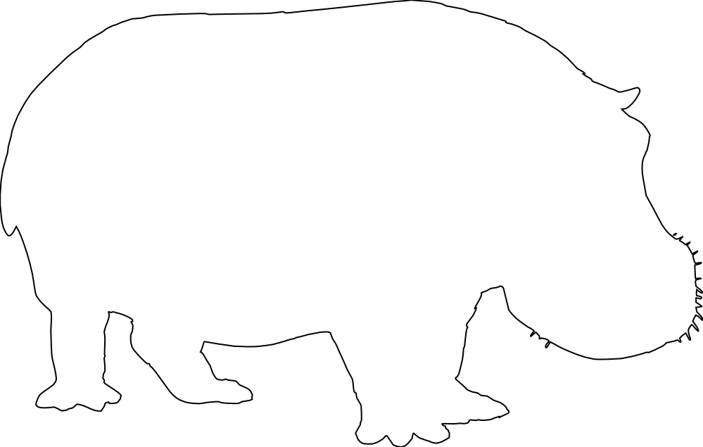 Hippo Silhouette Black White Line Art 999px 44 - Silhouette White On Black (999x635)