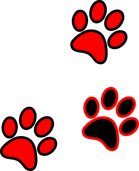 Blue/gold Paw Print Clip Art At Clker - Red And Black Paw Print (486x599)