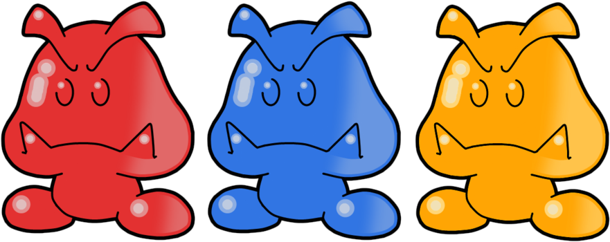 Gummi Goombas By The Papernes Guy - Red And Blue Goomba (900x379)