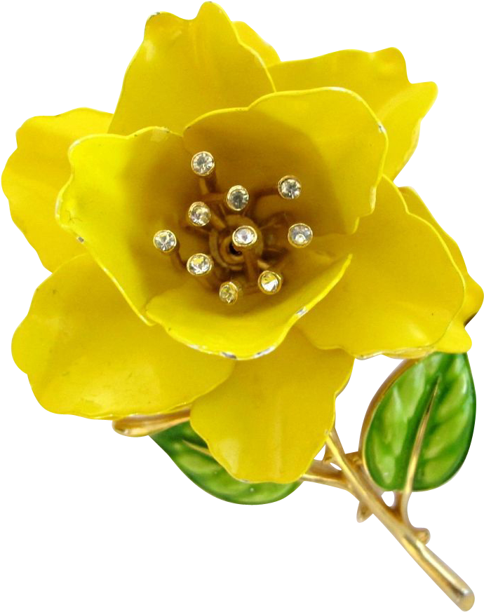Crown Trifari Yellow Rose Enamel Flower Pin - Yellow Flower Petals On Transparent Background (872x872)