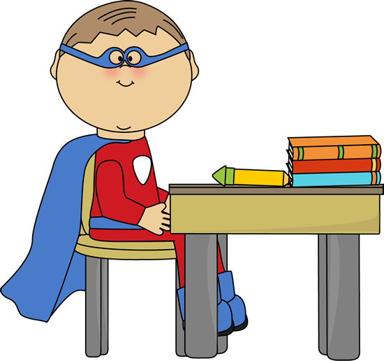Boy Superhero At School Desk Clip Art Boy Superhero - Sit At Table Quietly (550x516)