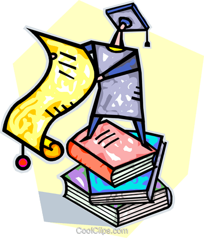 Graduate Standing On A Stack Of Books Royalty Free - Graduate (411x480)