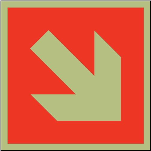 Photoluminescent Arrow Safety Sign Down Right - Parallel (600x600)