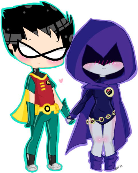 Teen Titans Robin - Robin X Raven Cute (500x622)