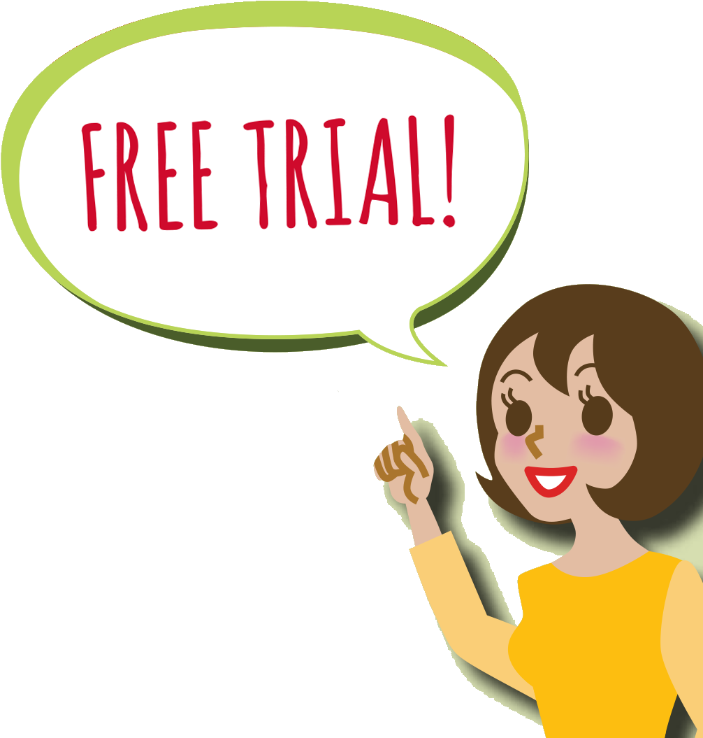 Lady With Word Balloon Saying Free Trial - Saying (1032x1066)