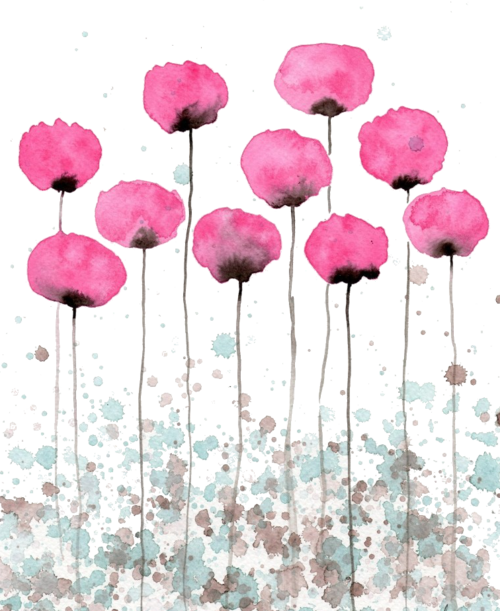 Flutter Pink Flowers Giclee Print Of An Original Watercolor - Overlays Tumblr Transparent Flower (500x611)