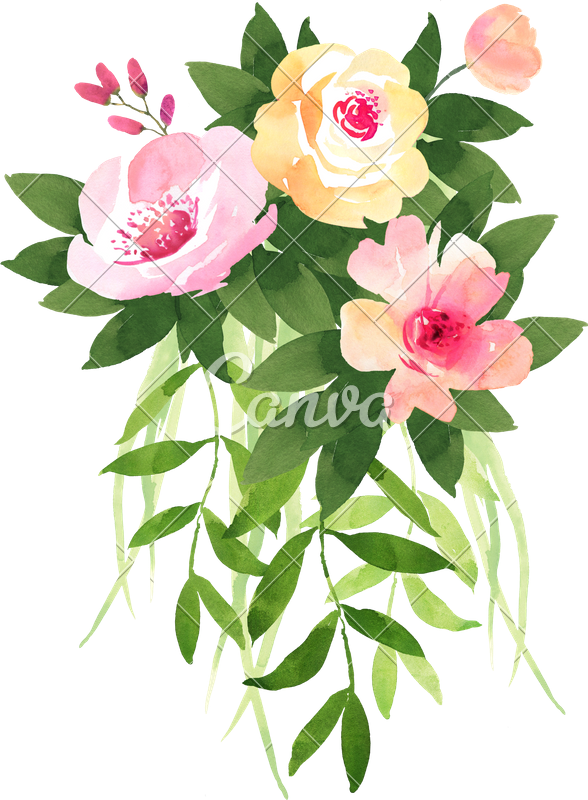 Floral Wedding Bouquet With Roses - Clipart Watercolor Florals (588x800)