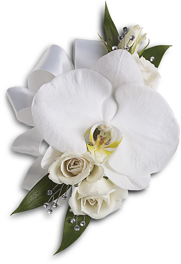 Bridesmaid And Wedding Party Flowers - White Orchid And Rose Corsage (700x1020)