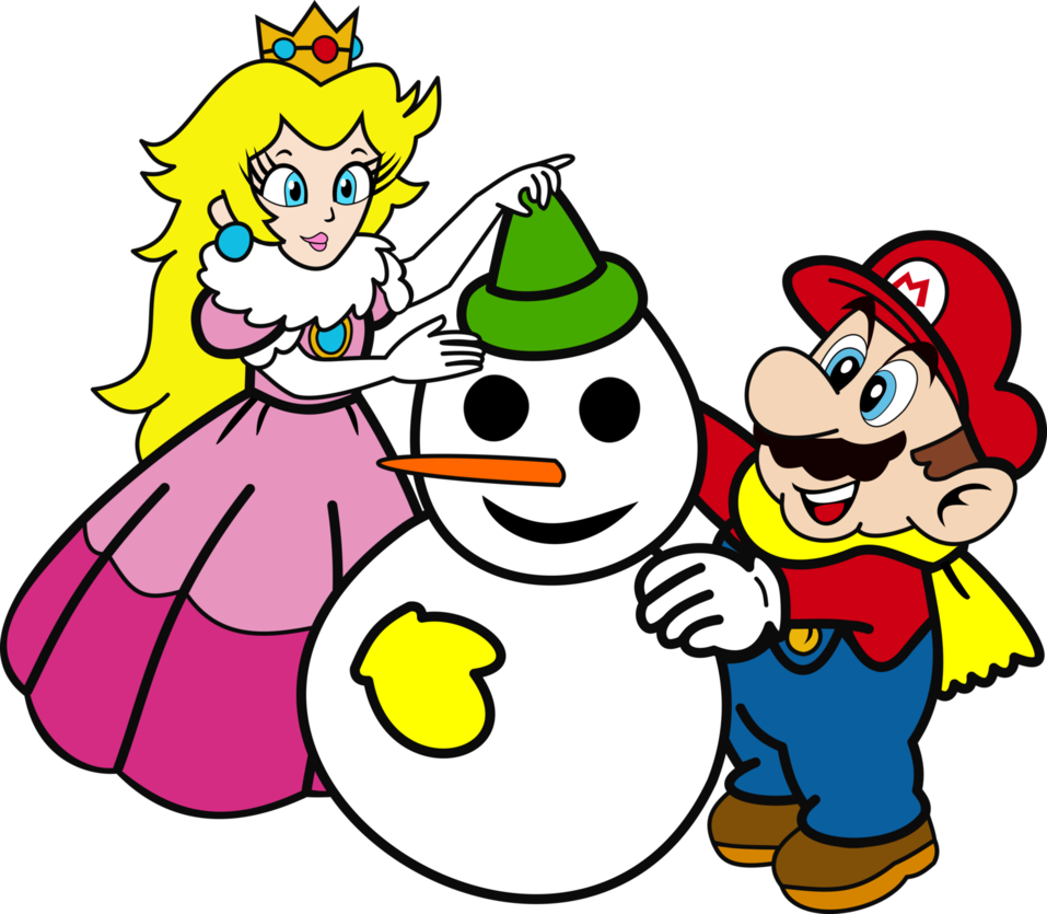 Mario And Peach Are Building A Snowman By Atomicmillennial - Cartoon (957x835)