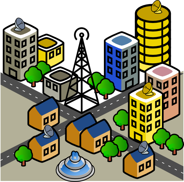 Urban Cityscape With Trees And Houses - City Pictures Clip Art (600x593)