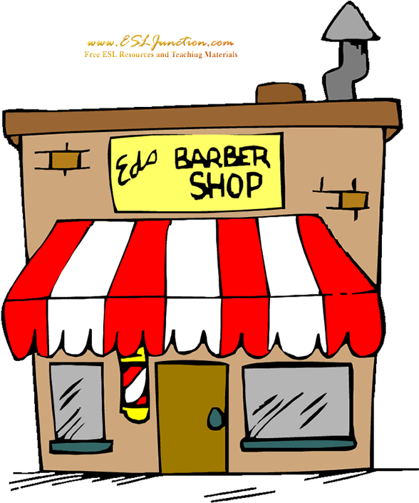 Building Clipart Barber Shop - Barber Shop Flashcards (600x705)