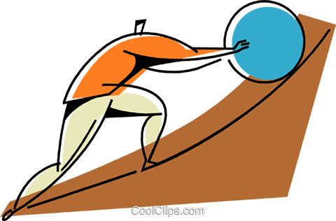 Businessman Rolling A Stone Up A Hill Royalty Free - Businessman Rolling A Stone Up A Hill Royalty Free (480x316)