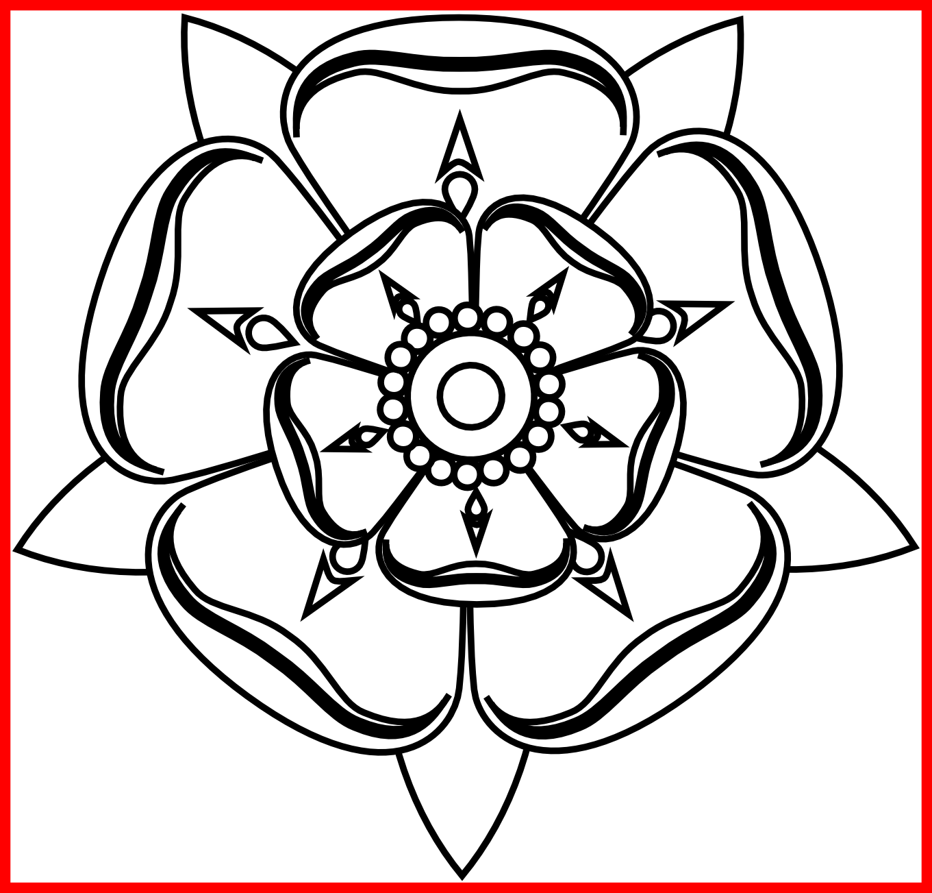 Amazing Rose Black And White Outline Floral Victorian - Tudor Rose Colouring Page (1361x1303)