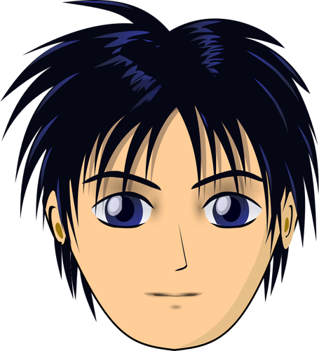 Vector Illustration Of Anime Boy With Black Hair - Cartoon Boy Face (455x500)