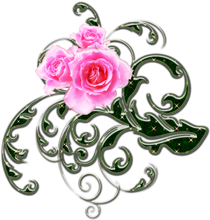 Pink Roses And Green Swirls Png 1 By Melissa-tm - Portable Network Graphics (900x900)