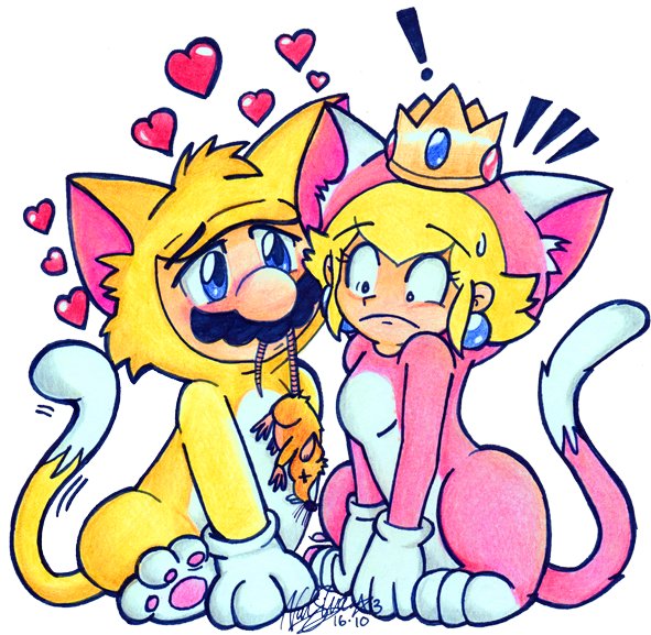 La Princesa Peach De Super Mario 3d World De Super - Cat Mario And Cat Peach (600x585)