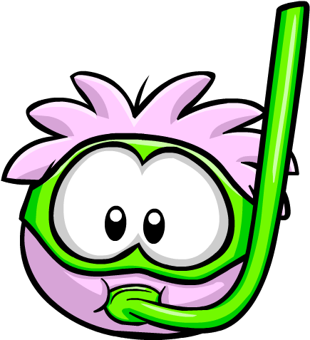 Pink Puffle With A Snorkel - Club Penguin Pink Puffle (446x479)