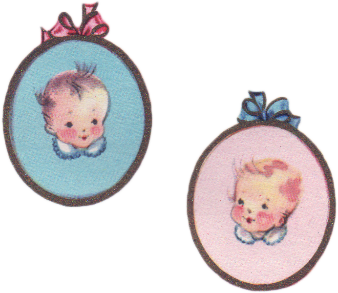Free Vintage Printable - Vintage Baby Twins (692x600)