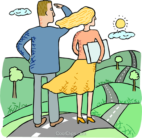 Man And Woman Looking Down The Road Royalty Free Vector - Expectation (480x469)