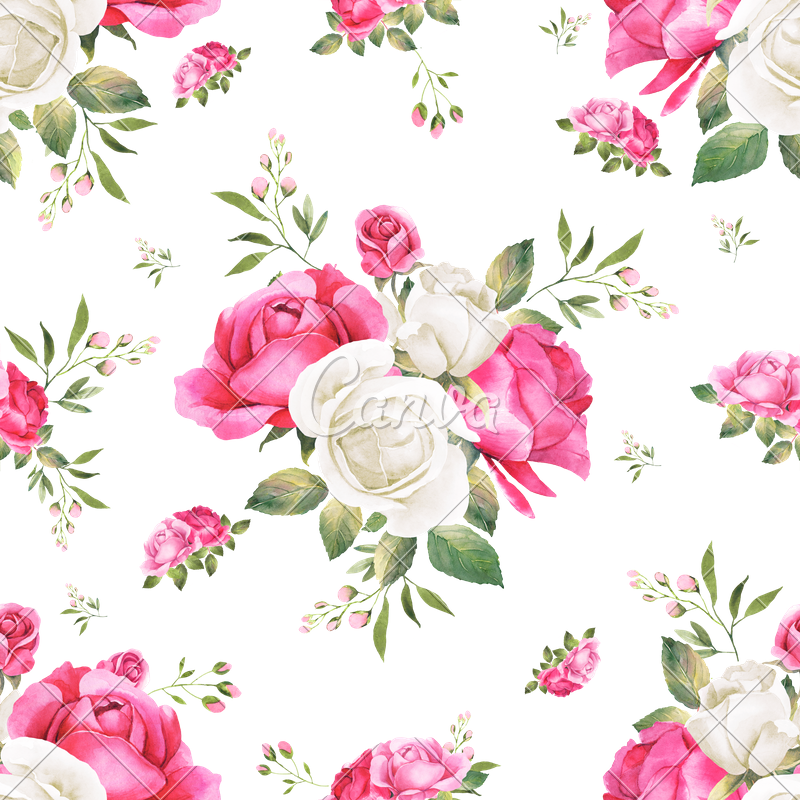 Rose Bouquets Watercolor Seamless Pattern - Flower Bouquet (800x800)