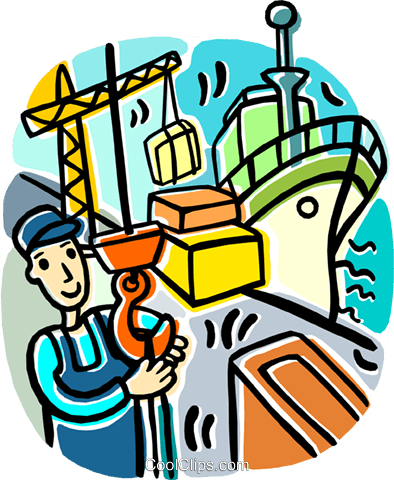 Man Working On The Docks Royalty Free Vector Clip Art - Man Working On The Docks Royalty Free Vector Clip Art (394x480)