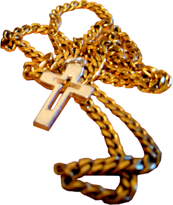 A Gold Chain With A Cross - Gold Chain Cross Png (338x400)