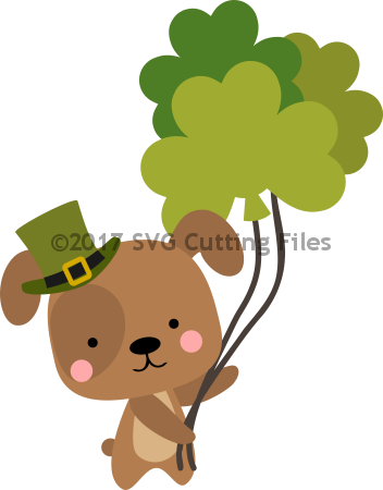 Chibi Puppy With Shamrock Balloons - Puppy (352x450)