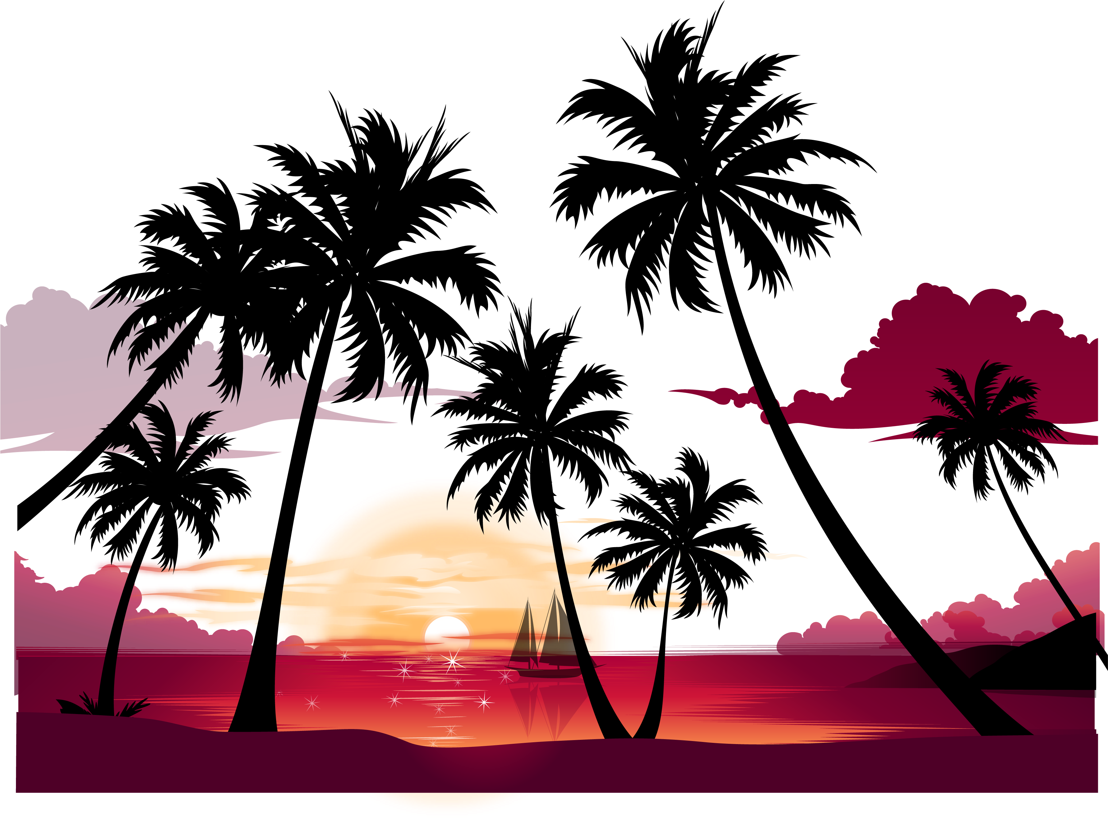 Display Resolution Summer Wallpaper - Sunset Beach Wall Mural - Palm Tree (3611x2770)