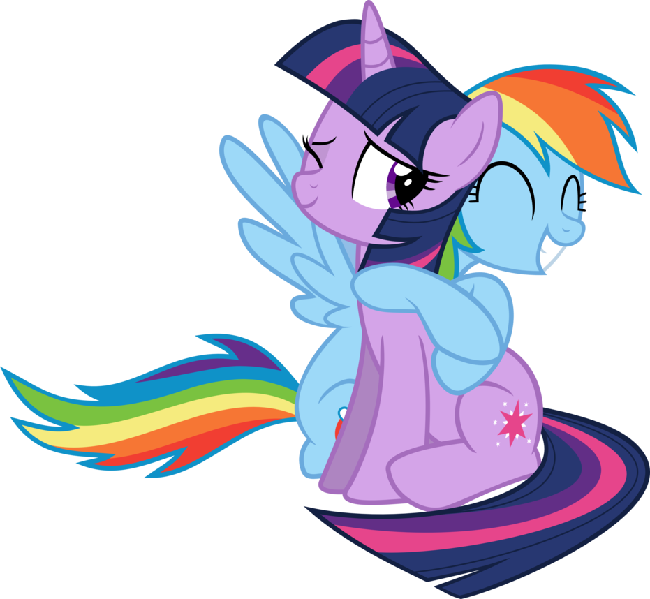 Twidash Hug Vector By Xrainbowsugar - Rainbow Dash Hugging Twilight (931x858)