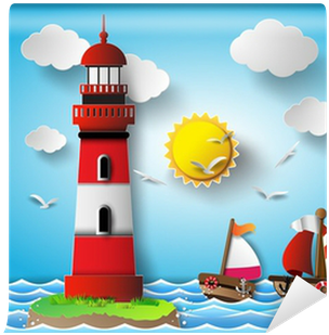 Vector Illustration Lighthouse With Seascape - Baroque Scroll Silver Sparkle Wallpaper 701344 (400x400)
