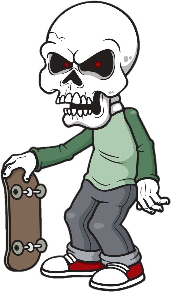 Skatey Skull - T-shirt - Dibujos De Zombies Animados (768x1023)