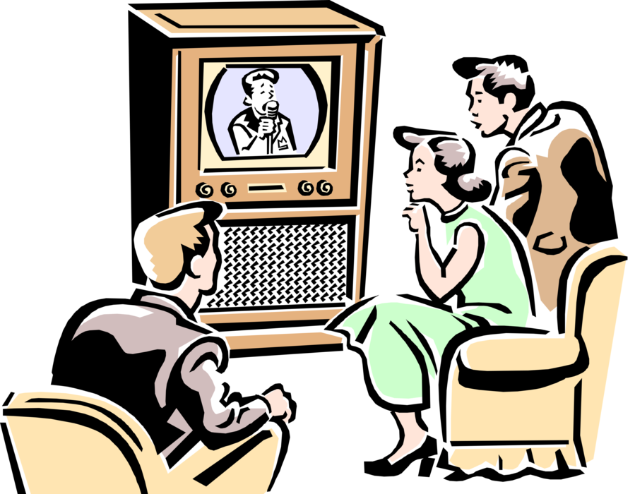 Family Watching Television Royalty Free Vector Clip - People Watching Tv Clipart (899x700)