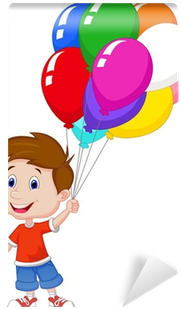 Cartoon Boy With Bunch Of Colorful Balloons In His - Cartoon Colourful Balloons (400x400)