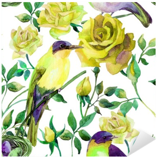 Watercolor Birds On The Yellow Roses Sticker • Pixers® - Watercolor Painting (400x400)
