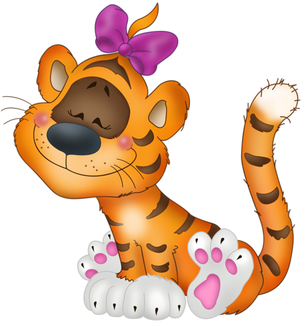 Tiger With Bow Cartoon Free Clipart - Just Funny Clipart With Transparent Backgrounds (500x500)