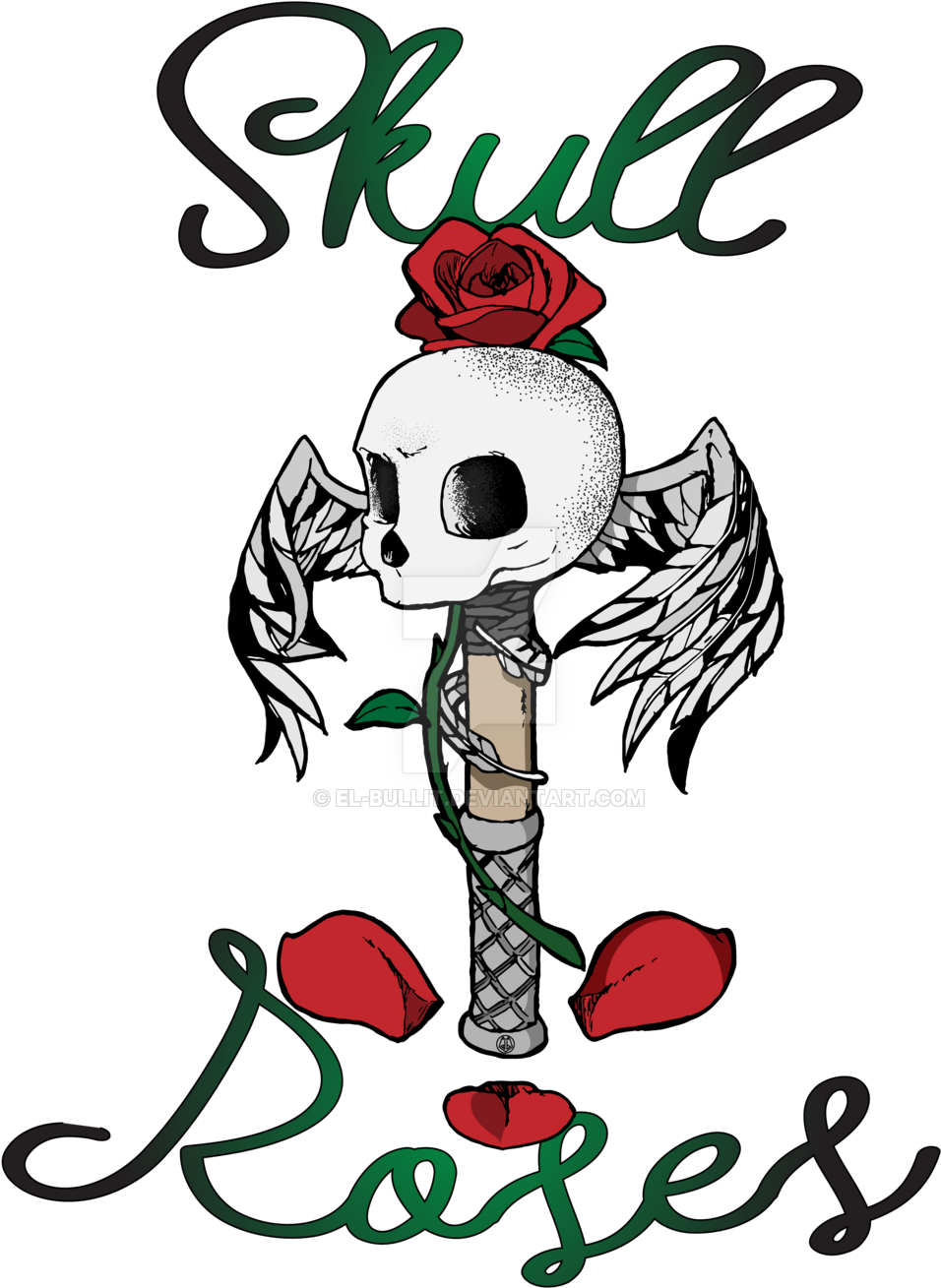 Skull And Roses By El-bullit - Drawing (1024x1400)